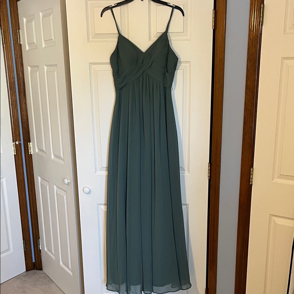 Azazie Olive Green Spaghetti-Strap Maxi Dress